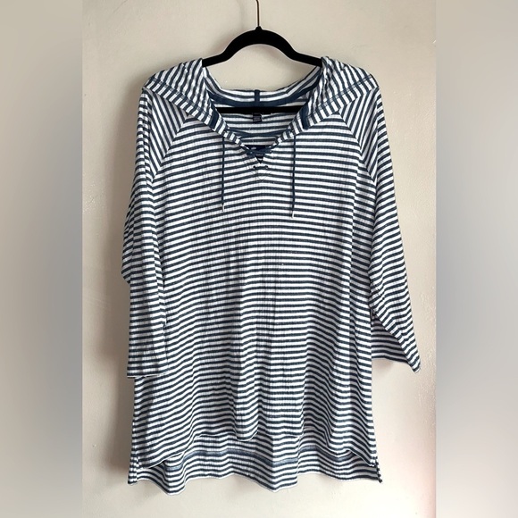 Champs Tops - Champs Navy and White Striped Hooded Pullover Top, Size 3X